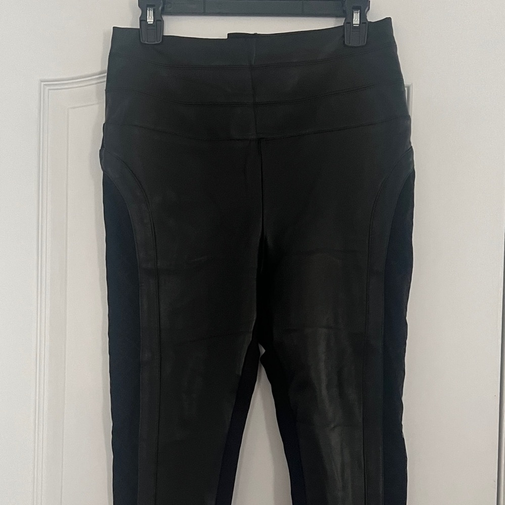 bebe Black Faux Leather Front Leggings with Knit Side Panels